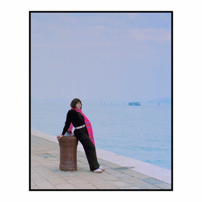 Neon Pink Stripe Mohair Scarf